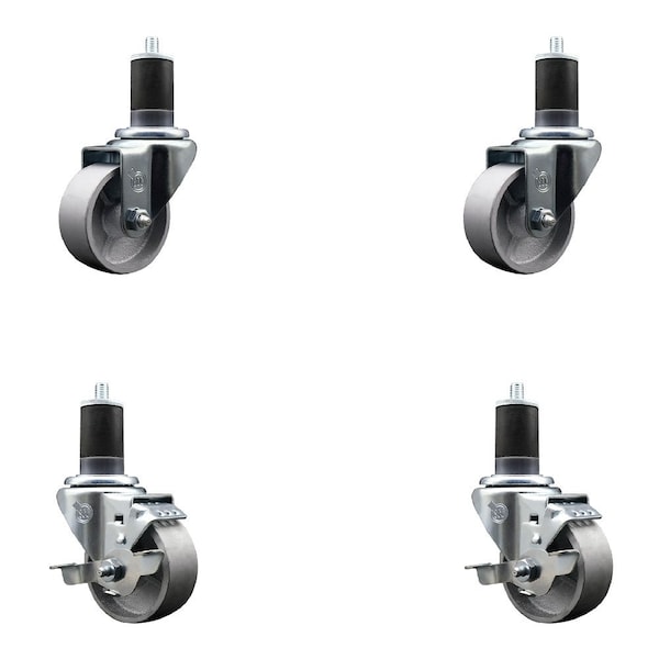 3'' Semi Steel Wheel Swivel 1-5/8'' Expanding Stem Caster Set 2 Brakes, 4PK